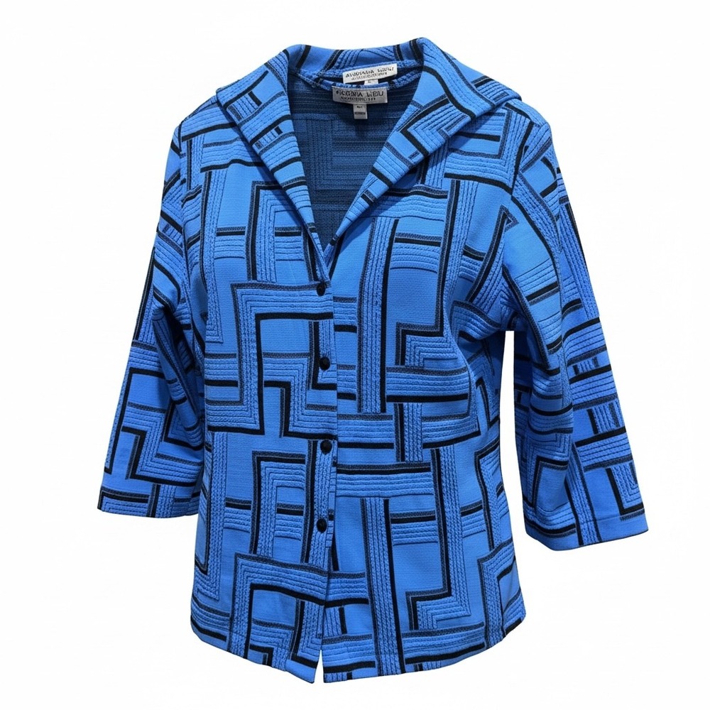 #23 Andria Lieu Collection 2pc sweater Tank Set Sz. L Blue PTP: 22"  Geometric